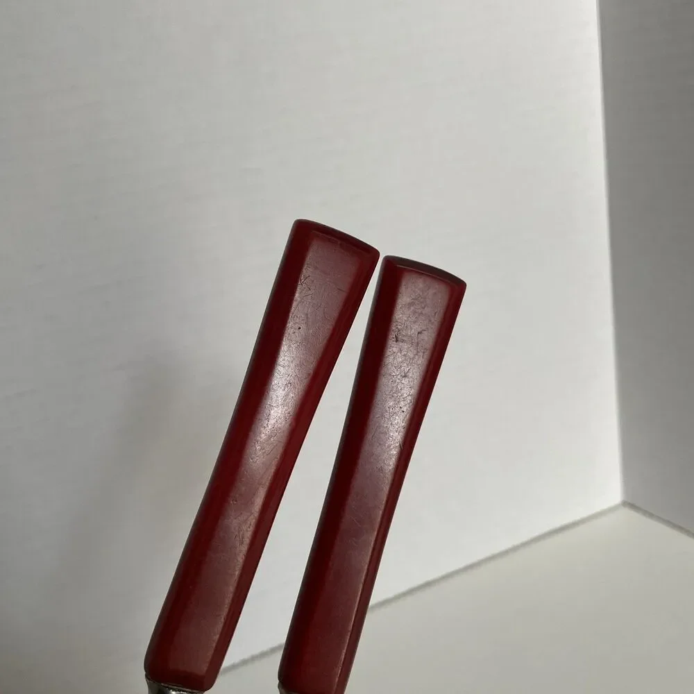 Vintage Royal Brand Sharp Cutter Red Bakelite Silverware 2 Piece Set Knife Fork